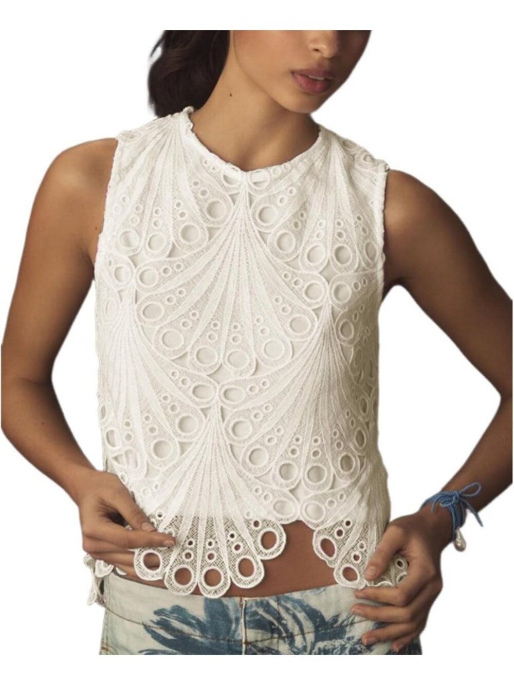 Lace Tank Top for Women - Sleeveless Embroidered Eyelet Blouse, Chic Summer